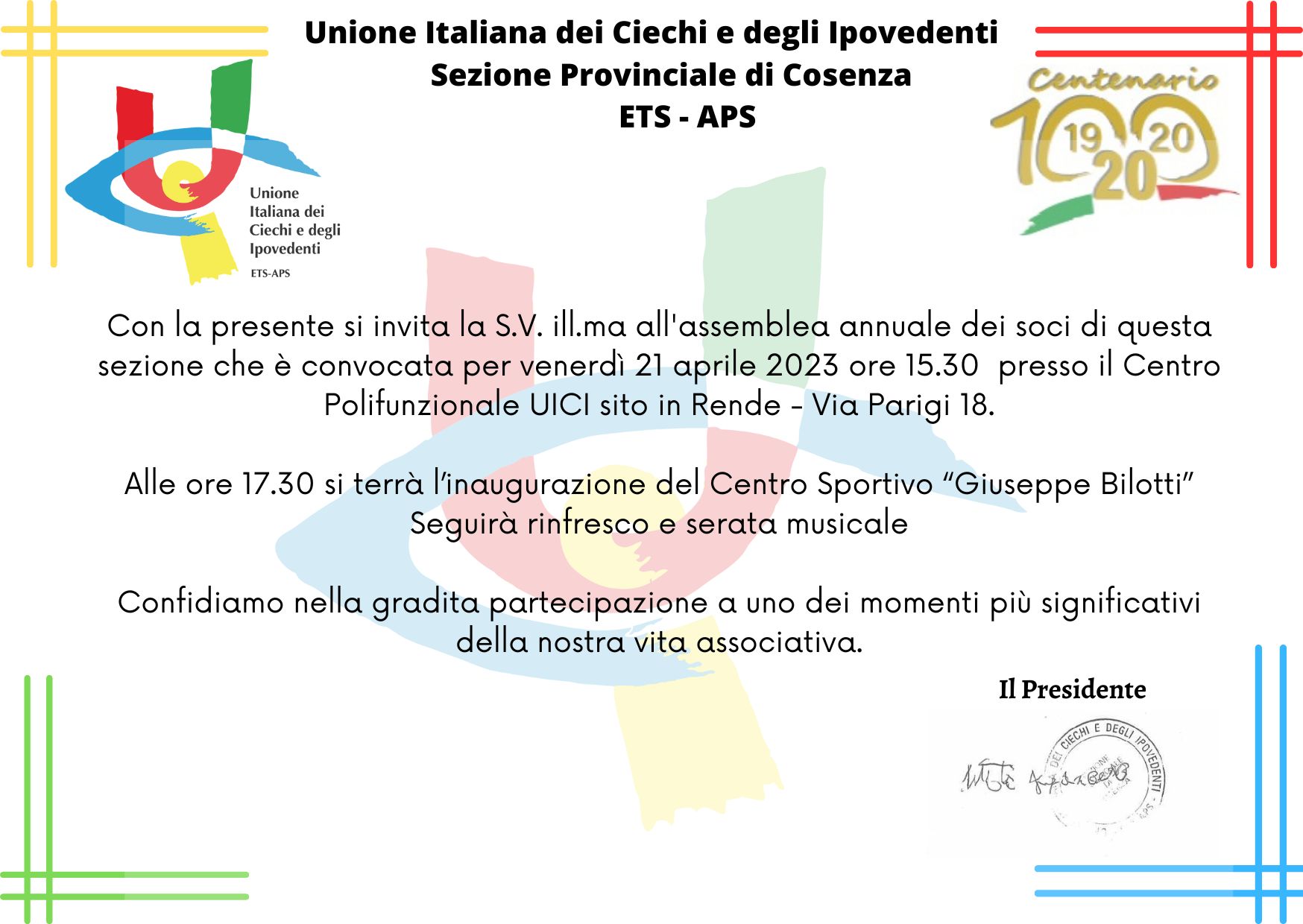 Invito Assemblea e Inaugurazione